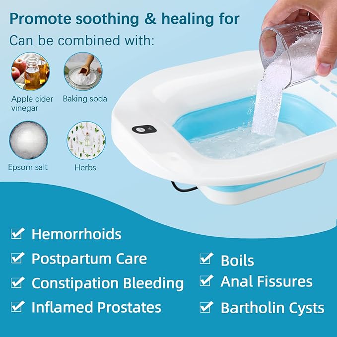IRWPITW Sitz Bath, Electric Sitz Bath for Toilet Seat Hemorrhoids Postpartum Care Bowl, Sitz Baths Salts Tub for Women Men, Sits Bath Soak Pan, Butt Bath Basin, Portable, Water Spray Style, Blue