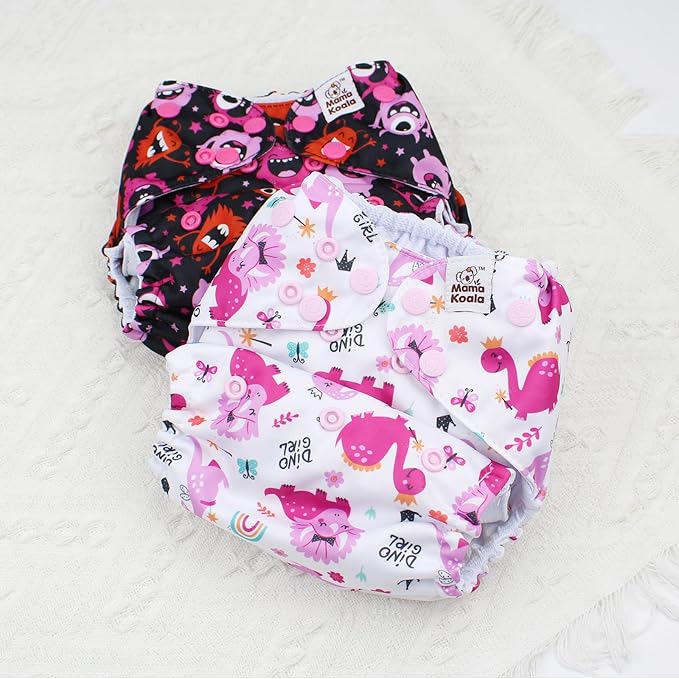 Mama Koala 3.0 Cloth Diapers for Babies with AWJ Lining, 6 Pack with 6 Natural Cloth Diaper Inserts - Reusable and Washable Pocket Diapers (Pink Love)