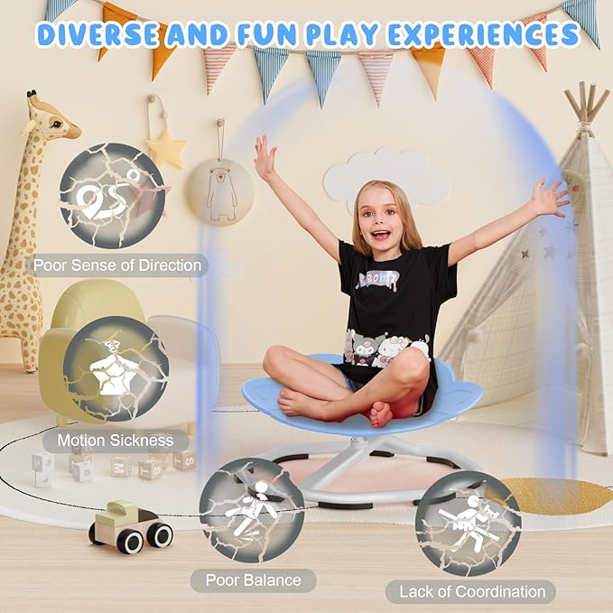 Sensory Swivel Chairs for Kids, Spinning Chair for Autistic Kids, Sit and Spin Sensory Toys, Training Body Coordination, Autism ADHD Chairs Indoor Outdoor Play Equipment (Blue)