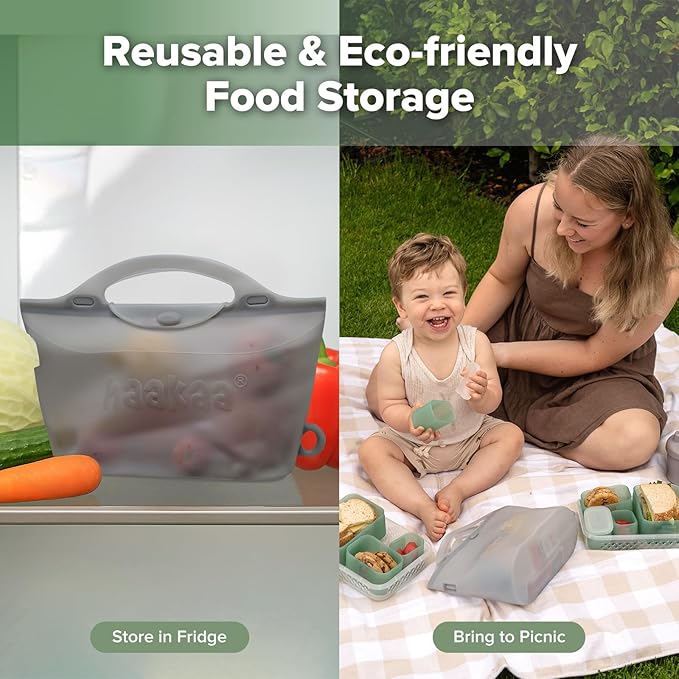 Haakaa Silicone Microwave Steamer & Steriliser Bag, 70oz/2000ml Large Capacity Reusable Steaming Bags for Baby Bottles, Breast Pump, Accessories, Pacifiers,Teethers, Great for Home&On The Go,Grey/2PCS