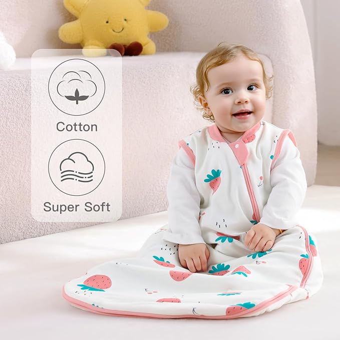 1.0 Tog 2.5 Tog Baby Sleep Sack, 100% Cotton Baby Sleeping Bag 3-24M, 2-Way Zipper Baby Wearable Blanket