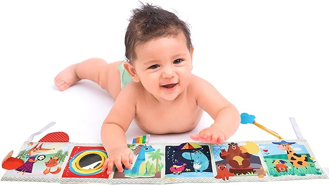 High Contrast Tummy Time Toys, Black and White Crinkle Books for Babies, Baby Books 0-6 Months, Infant Mirror Toy with Teether, Double-Sided Baby Toys for Boys and Girls