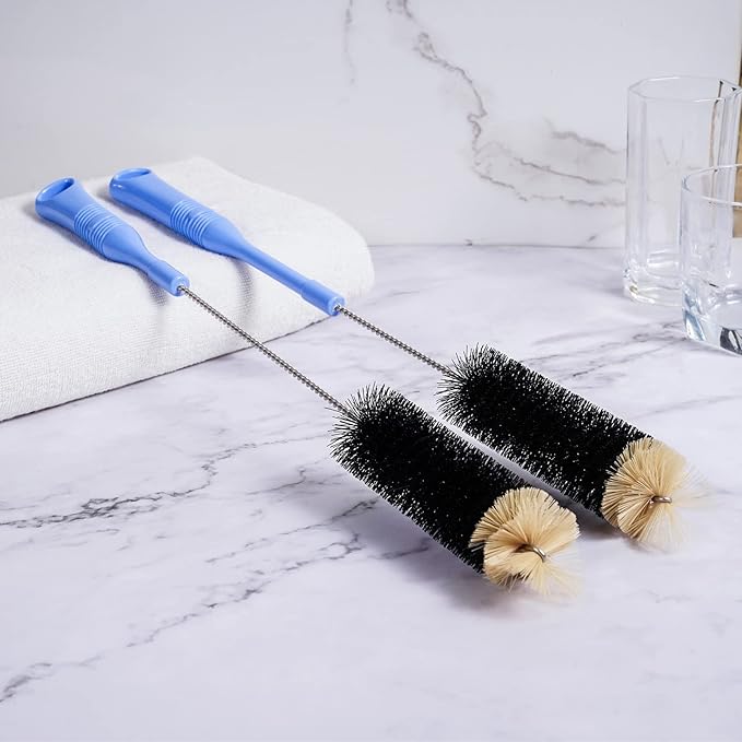 Bottle Cleaning Brush, 17 Inches Extra Long Handle Water Bottle Brush, Flexible Bendable Cleaner for Washing Narrow Neck Bottles, Wine Decanter, Kombucha, Pipes, Beer Brewing Supplies, 2 Pack