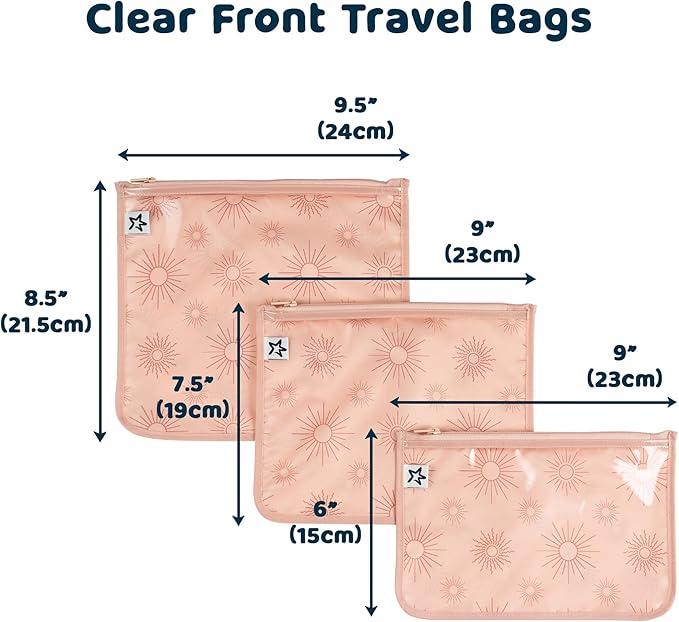 Tiny Twinkle Mess-Proof Travel Bags | TSA Airline Compliant, Zipper Closure, Clear Front Pouch, Diaper Bag Packing, Toiletry or Makeup Cosmetics Organizer