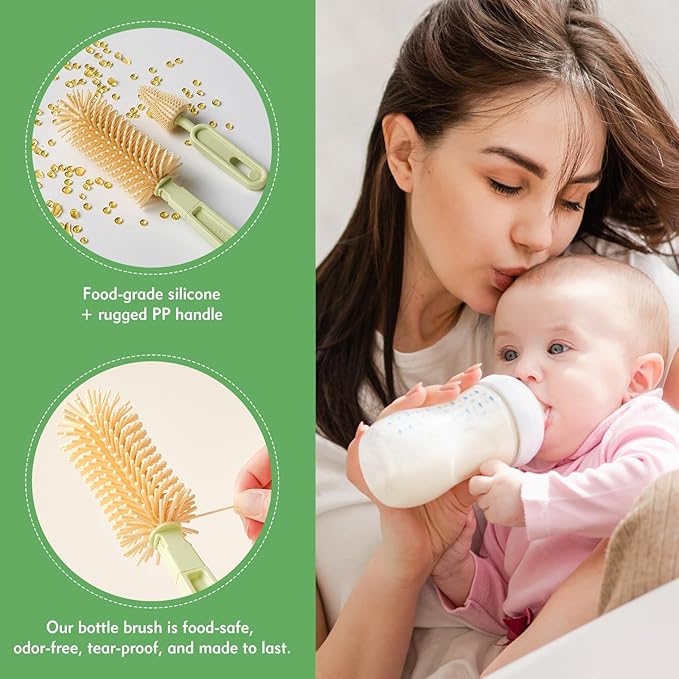 7-in-1 Baby Bottle Brush Set, Silicone Bottle Brush, Nipple Brush, Straw Cleaner, Travel Bottle, Drying Rack, Cleaning Kit