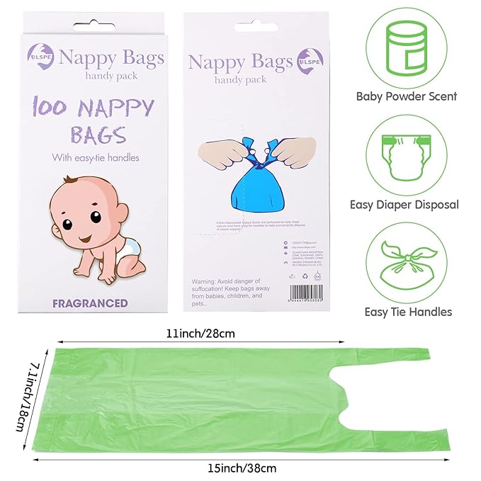 1600 Count Baby Disposable Diaper Bags Scented Diaper Sacks with Tie Handle Disposal Trash Sacks Baby Poop Waste Bag Refill(Green)
