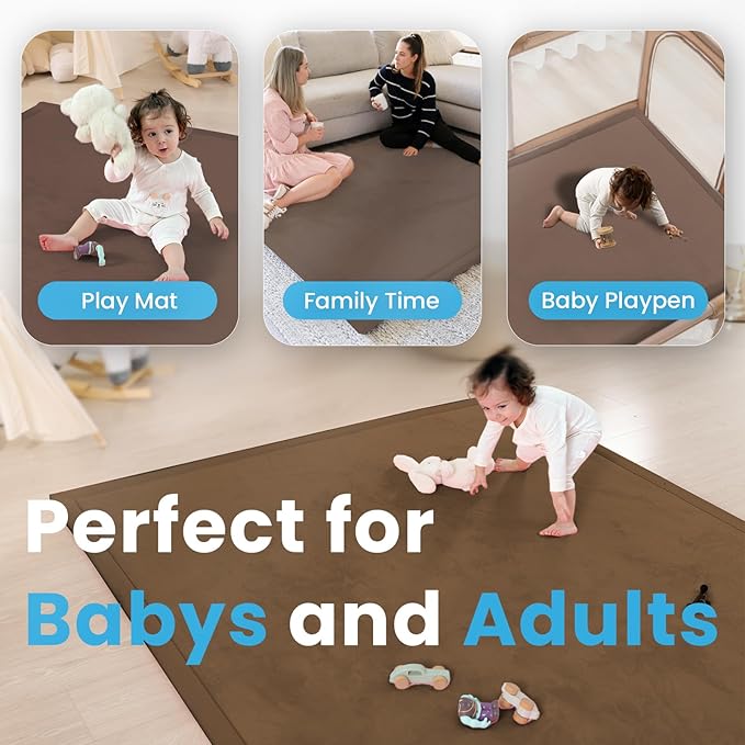 1.3" Thick Baby Play Mat for Floor Playpen, 71x79 Large Foam Tummy Time Mat, Padded Support Soft Plush Nursery Rug for Infant Kids Toddler Crawling Kick Activity (Chocolate Brown)