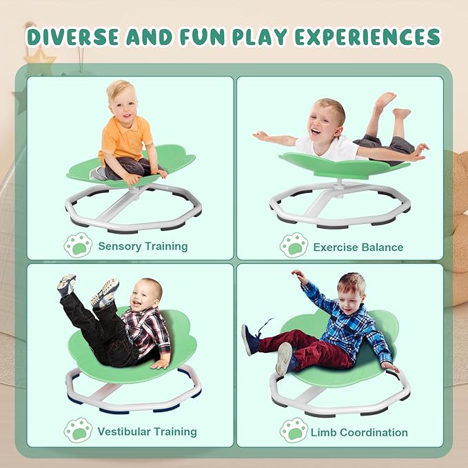 Sensory Swivel Chairs for Kids, Spinning Chair for Autistic Kids, Sit and Spin Sensory Toys, Training Body Coordination, Autism ADHD Chairs Indoor Outdoor Play Equipment (Green)