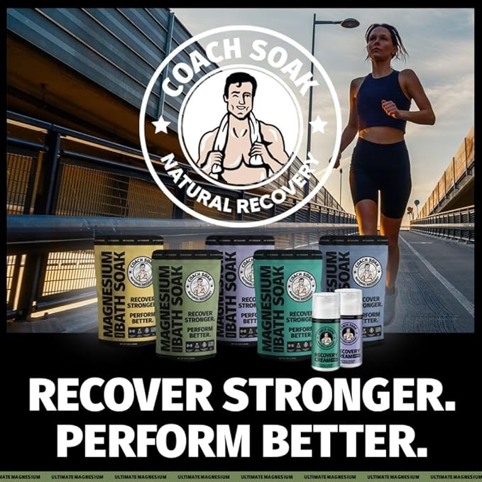 Coach Soak Recovery Bath Soak - Alternative to Epsom Salt Bath Soak - Fast-Absorbing Pure Magnesium Flakes with 21 Minerals, Bath Salts & Essential Oils - 3lbs, Eucalyptus Tea Tree
