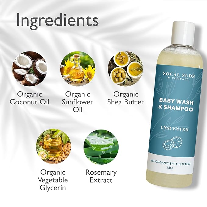 SoCal Suds & Company Baby Body Wash & Shampoo - Shea Moisture for Sensitive Skin - Fragrance Free Hair & Body Soap - Gentle Bath Products for Toddlers & Babies - 1 Pack Fragrance Free 12oz Bottles
