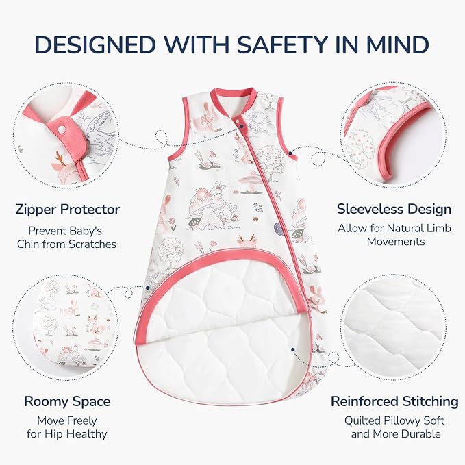 1.0 Tog 2.5 Tog Baby Sleep Sack, 100% Cotton Baby Sleeping Bag 3-24M, 2-Way Zipper Baby Wearable Blanket