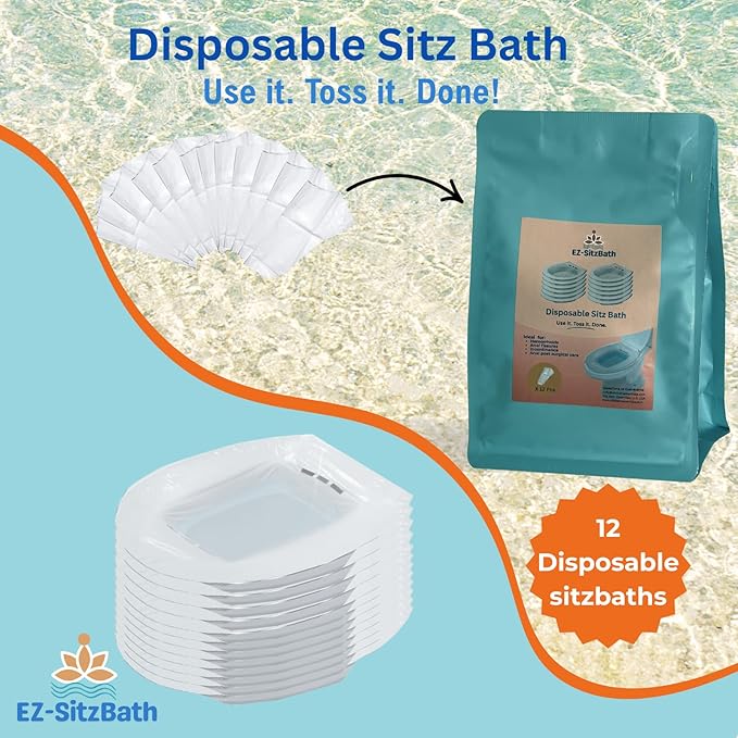 12 Disposable Sitz Baths- Travel Friendly- Use it, Toss it, Done- No Cleaning, No Hassle Sitz Bath for Hemorrhoids & Fissures