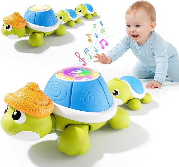 Baby Toys 6-12 Months, Musical Turtle Crawling Toys with Mama and Babies, Baby Learning Toys with Light & Music, Christmas Birthday Gifts for Boys Girls 6,7,8,9-12 Months
