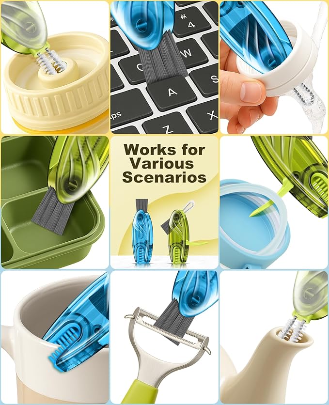 4 in 1 Cup Lid Gap Cleaning Brush Set 2 Pcs - Multifunctional Bottle Cleaning Brush Tools for Home Kitchen and Travel Cleaning | Portable Silicone Cup Lid Cleaner in 2 Colors