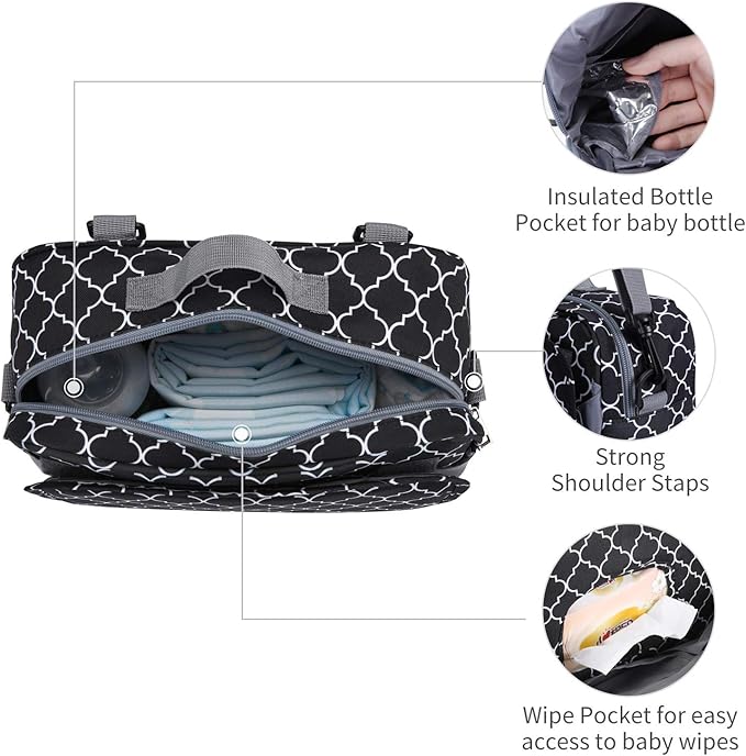 Small Diaper Bag, Mini Stroller Organizer Accessory with Wipe Pockets Caddy Parent Console with Hook Fit All Strollers, Black