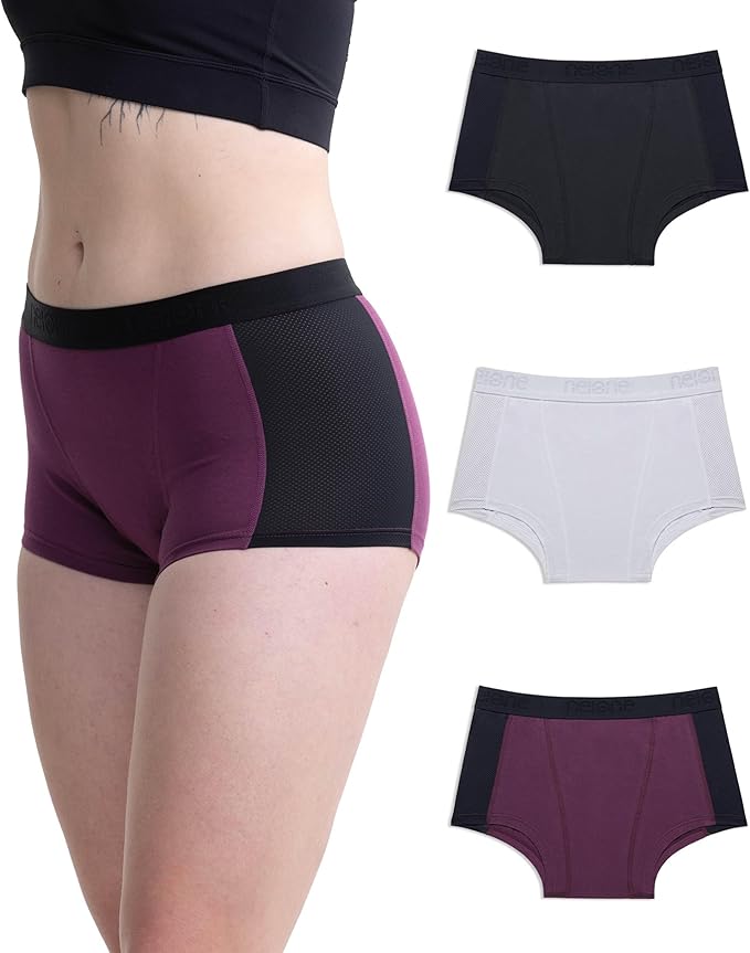 Neione Women Period Underwear Heavy Flow Cotton High-Waisted Sleep Boyshort Menstrual Panties Holds 4 Tampons