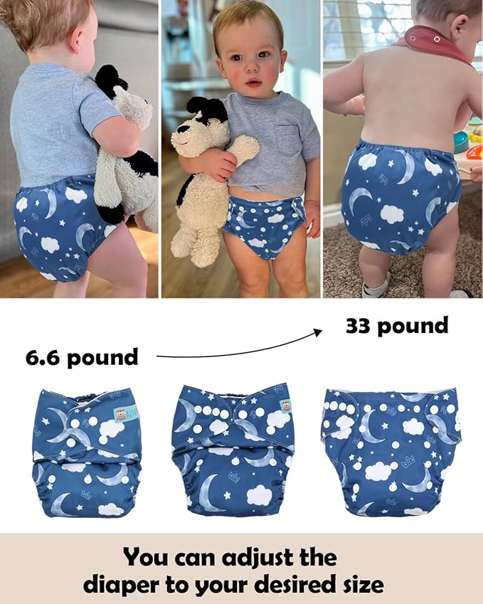 ALVABABY Baby Cloth Diapers 6 Pack with 12 Inserts Cloth Diaper Covers Adjustable Washable Reusable for Baby Girls and Boys 6DM118A