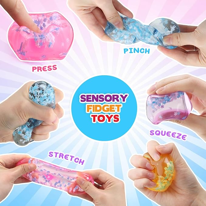 Ice Cube Fidget Toy for All Ages: 4 Pcs Sensory Squishy Fidget Toys, Square Stress Balls, Classroom Prizes, Anxiety Relief Stress Cube Gift for Kids Teens Adults