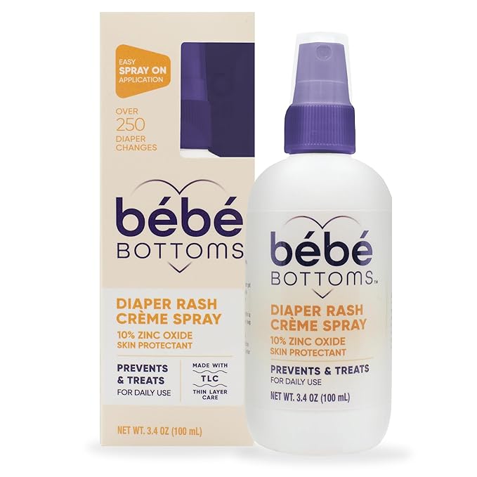 Bébé Bottoms Diaper Rash Cream Spray - Paraben, Dye & Fragrance Free, No-Rub Touch Free Application for Sensitive Skin - Quick Relief & Comfort (100 ml)