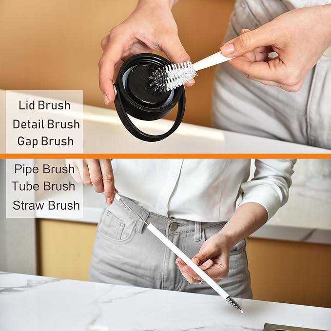 ALINK 8 Pack Bottle Brush Cleaning Set with Stand, Long Handle Bottle Cleaner with Holder for Narrow Neck Beer Wine Brewing Bottles, Stanley, Baby Bottles, Tumblers, Drinking Glasses, Straws