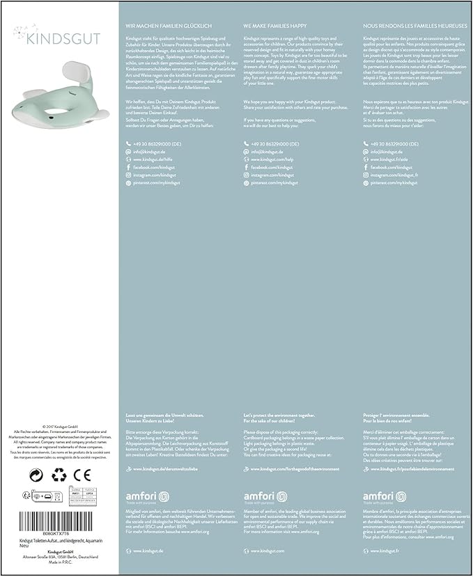 Kindsgut Potty Training Seat in whale design, designed in Germany, suitable for all toilet shapes non-slip toilet seat, Aquamarine