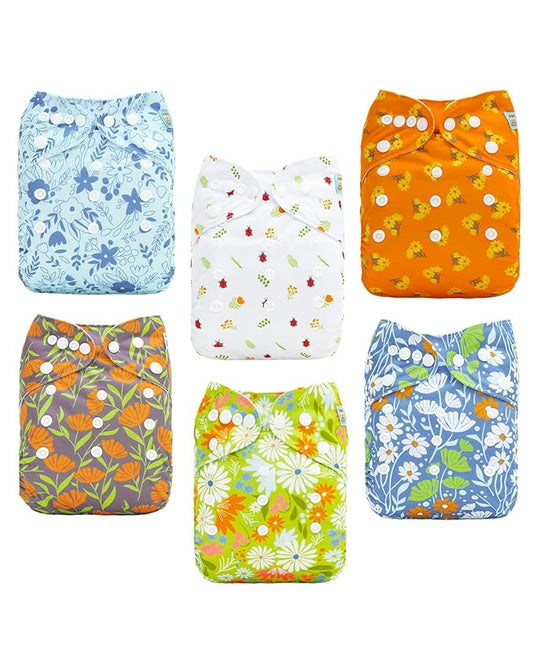 ALVABABY Baby Cloth Diapers 6 Pack with 12 Inserts Cloth Diaper Covers Adjustable Washable Reusable for Baby Girls and Boys 6DM120A