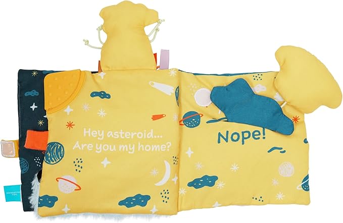 Manhattan Toy Little Rocket Finds Home Soft Activity Crinkle Book for Baby & Toddler with Tethered Characters Small