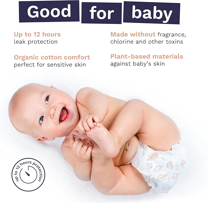 Pura Size 4 Eco-Friendly Diapers (18-31lbs) Totally Chlorine Free (TCF) Hypoallergenic, Soft Organic Cotton, Sustainable Comfort, up to 12 Hours Leak Protection, Allergy UK, 22 Diapers (Pack of 1)