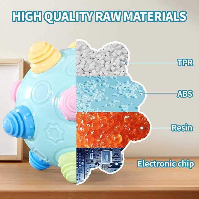 VANLINNY Toddlers Baby Music Shake Ball Toy Bumble Ball for Babies,Dancing Bumpy & Interactive Sounds Crawl Toy, Best Bouncing Sensory Learning Gift for 3+ Year Old Boys&Girls.