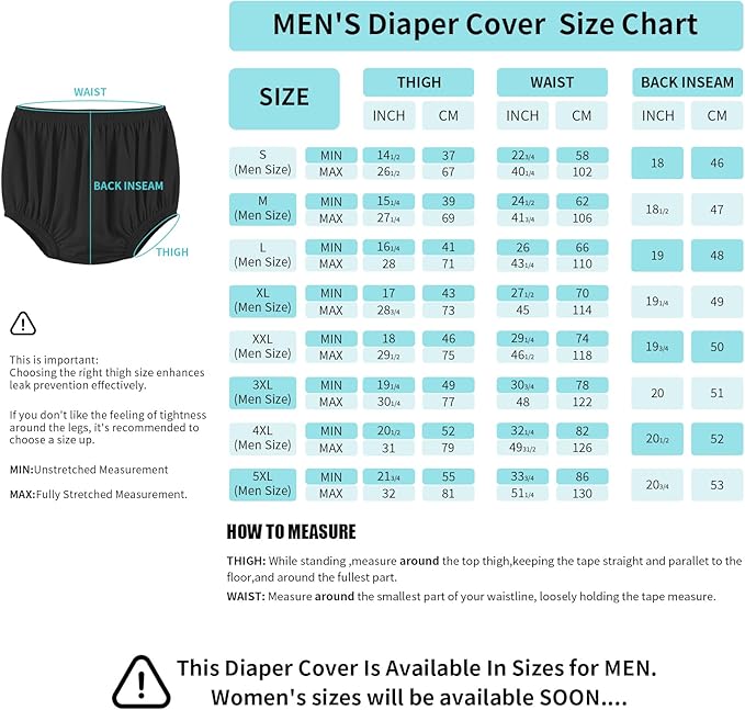 Adult Diaper Cover for Incontinence Noiseless Leak-Protection Underwear Plastic Pants Over Diapers Waterproof Rubber Pants (Black, 3XL(Men Size))