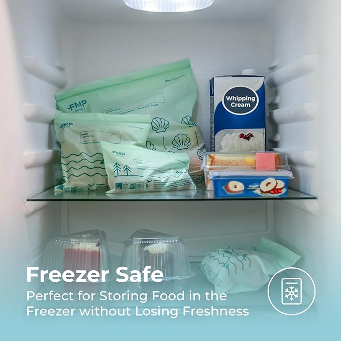 Fit Meal Prep 50 Pack 100% Compostable Food Storage Bags, 1 Gallon Freezer Bags, 10.6 x 11.5" Resealable Bag for Vegetables, Meat, Fruits, ASTM D6400, US BPI & EU OK Compost Certified