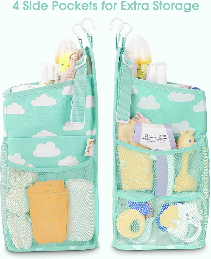 Maliton Hanging Diaper Caddy Organizer - Diaper Stacker Organizer for Changing Table, Crib, Playard & Nursery Organization Diaper Holder Baby Shower Gifts for Newborn (Blue-Green)