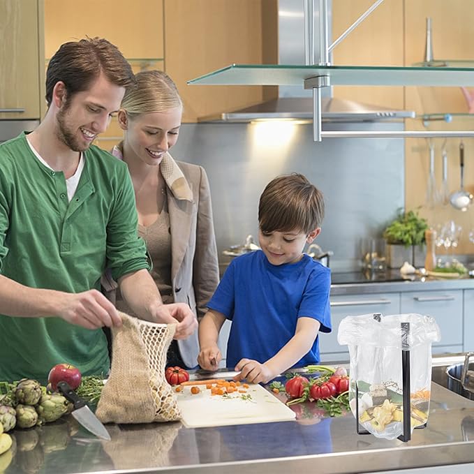 Kitchen Countertop Drying Rack for Bottles, Cups and Plastic Bags - Multifunctional Holder with Shelf and Trash Bag, White