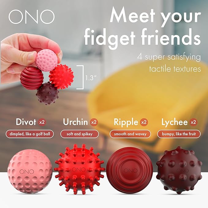 ONO Signets – Silicone Magnetic Balls with Textured Dimples, Bumps, and Waves | Fun to Play with Fidget Toy for Adults | Help Relieve Stress, Anxiety, Tension (Ruby, Set of 4)