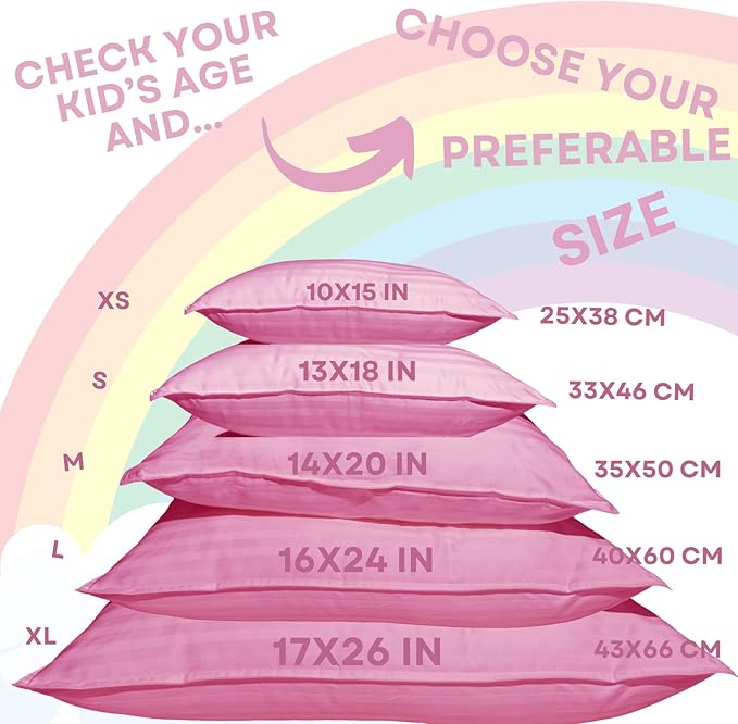 kinder Fluff Children Pillows (2-Pack) 17x26in- The only Pillow for Kids 300T Cotton Shell & Down Alternative Fill - Machine Washable, Ideal Pillow for Kids Above 12 Years- Pink- XL