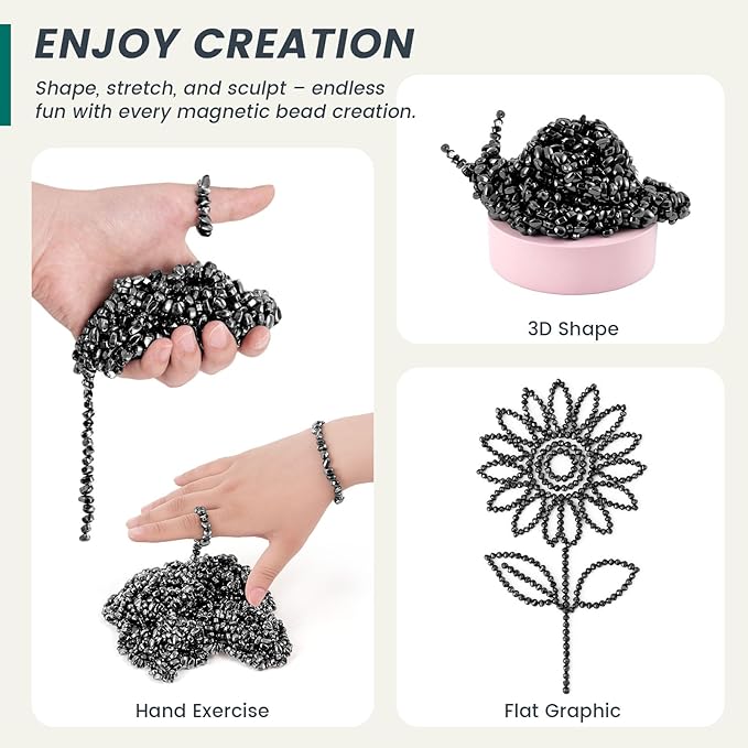 LovesTown 1100PCS Magnetic Beads, Fidget Toys Rocks Ferrite Putty Stones for Adults Teenagers Office Goodie Stuffer 5mm Black