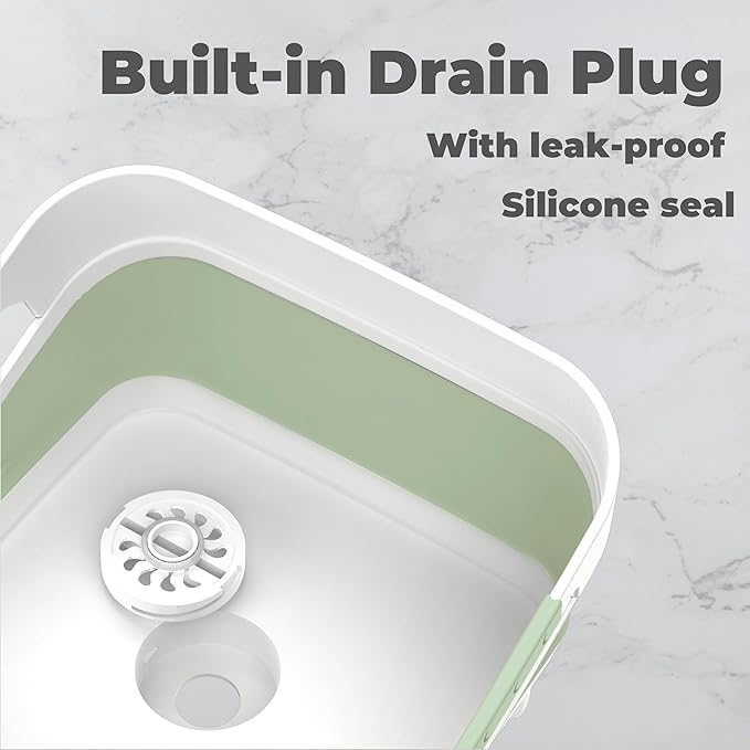 Wash Basin for Baby Bottles, Versatile Wash Tub for Kitchen, RV, Outdoor Camping Sink, Sturdy Bottle Tub Easy to Clean (Green)