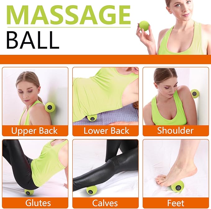 Massage Roller Ball, Deep Tissue Massager for Myofascial Release, Mobility Ball for Exercise and Workout Recovery, Alleviating Neck, Back, Legs, Foot or Muscle Tension - Green, 8cm / 3.15in