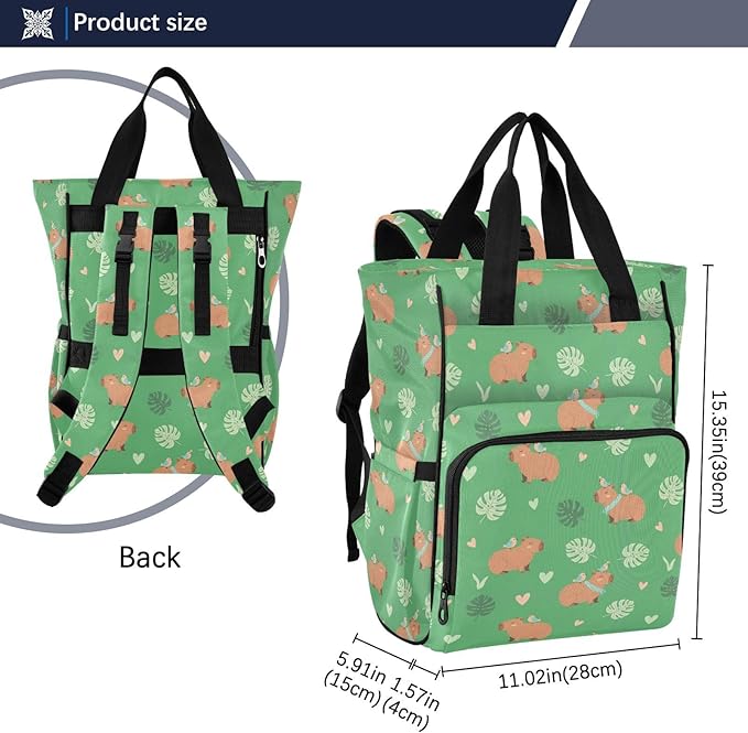 Emelivor Capybara Birds Green Diaper Bag Backpack Large Capacity Travel Baby Bags Backpack Diaper Bags for Boy Girl Mama Travel Mom Dad