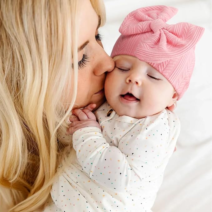 Newborn Baby Hats and Mittens Set Infant Bow Beanie Cap Toddler Gloves Newborn Hospital Hats for Baby Boy Girl 0-6 Months
