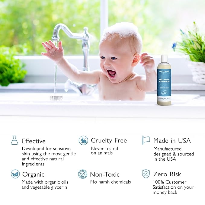 SoCal Suds & Company Baby Body Wash & Shampoo - Shea Moisture for Sensitive Skin - Fragrance Free Hair & Body Soap - Gentle Bath Products for Toddlers & Babies - 1 Pack Fragrance Free 12oz Bottles
