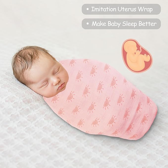 Viviland Muslin Swaddle Blankets, Breathable and Skin-Friendly Baby Receiving Blankets, 2-Pack Sun, 47 x 47 inches