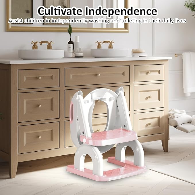 DEEKI Potty Training Seat Upgrade 2 in 1 Toddler Training Toilet Chair Potty Seat with Step Stool Ladder for Baby Kids Boys Girls(Pink)
