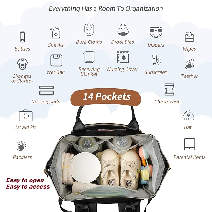 Diaper Bag Backpack:Baby Bag Large Tote Diaper bag for Boys and Girls, Men's Diaper Backpack, Women's Shoulder Mommy Bag, 2 Kids Nappy bag for mom and dad Black