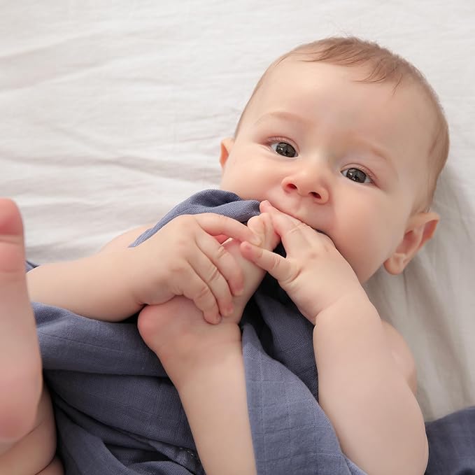 Muslin Swaddle Blankets, Baby Swaddle Blanket, Large 47 x 47 inches Muslin Baby Blanket wrap for Baby Boys and Girls, 4 Pack, Solid Color, Grey Blue White Green