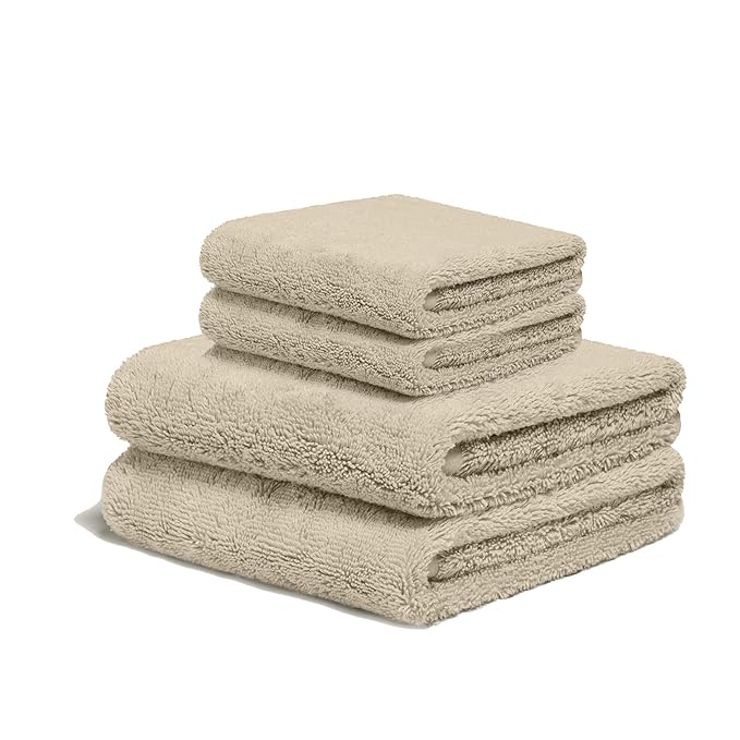 Italic Serene Ultraplush Cotton Towel Set, 4-Piece, 2 Bath Towels + 2 Hand Towels, Sand, Large, 800GSM, 100% Cotton, Heavy Duty, Resort Grade Towels (Sand)