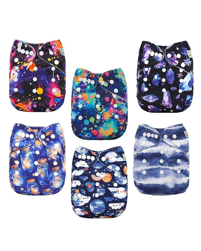 ALVABABY Baby Cloth Diapers 6 Pack with 12 Inserts Cloth Diaper Covers Adjustable Washable Reusable for Baby Girls and Boys 6DM116A