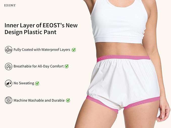 Women's Plastic Pants for Adult Diapers Incontinence Waterproof Cloth Diaper Cover Leakproof Rubber Underwear Alternative (Pink, 2XL)