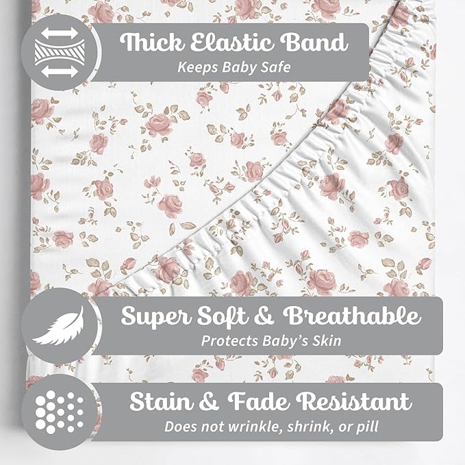 Sorrel + Fern Baby Changing Pad Cover 2-Pack for Girls (Juliette) - Premium Fitted Sheets Baby Diaper Changing Table Cover - Buttery Soft Cotton Blend