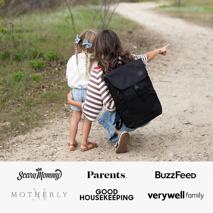 Huhu Diaper Bag Backpack – Large Baby Bag for Moms & Dads – Water-Resistant, Unisex Travel Kit for New Parents – Includes Changing Pad and 2 Organizer Pouches (Midnight Black)